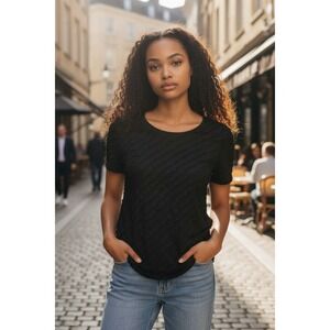 ELEMENTZ Black Textured Ruffle Short Sleeve T Shirt Top Women's Size M